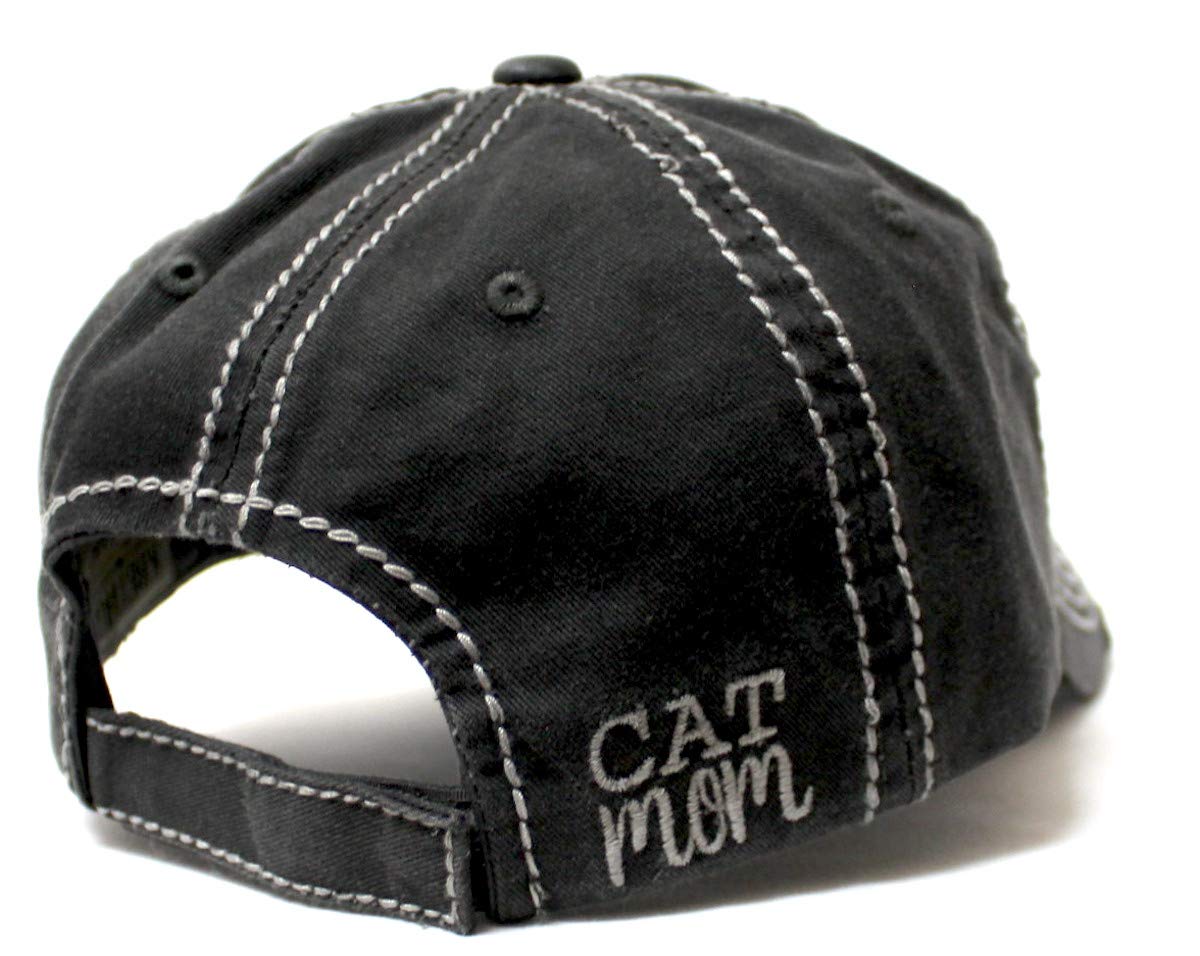 Women's Ballcap Cat Mom Love Paw, Playing Yarn Paw Patch Embroidery Hat, Vintage Black