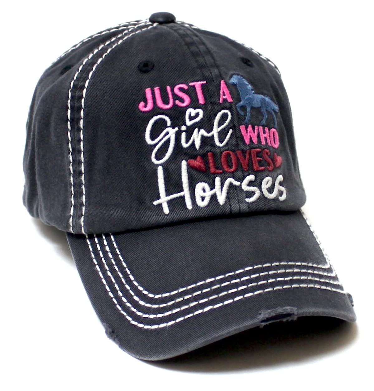 Camp Theme Baseball Hat Just a Girl who Loves Horses Monogram Embroidery Cap, Black
