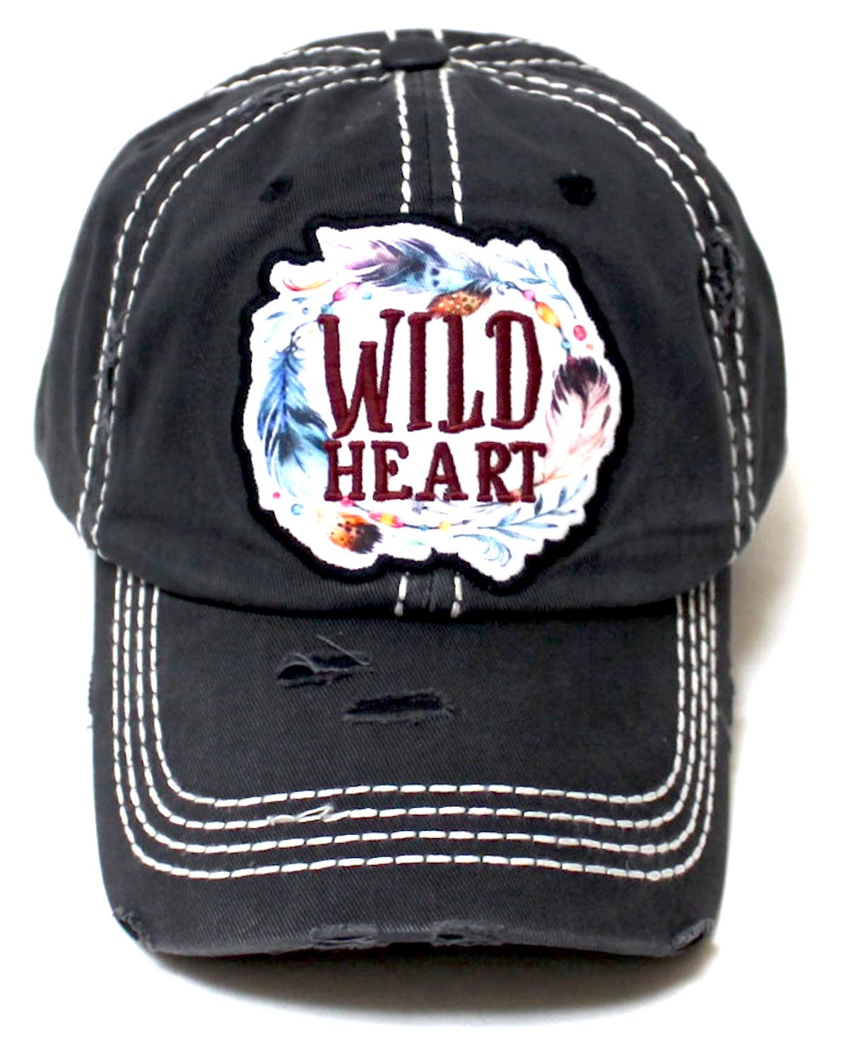 CAPS 'N VINTAGE Unisex Monogram Cap Wild Heart Dreamcatcher, Feathers Patch Embroidery Distressed Hat