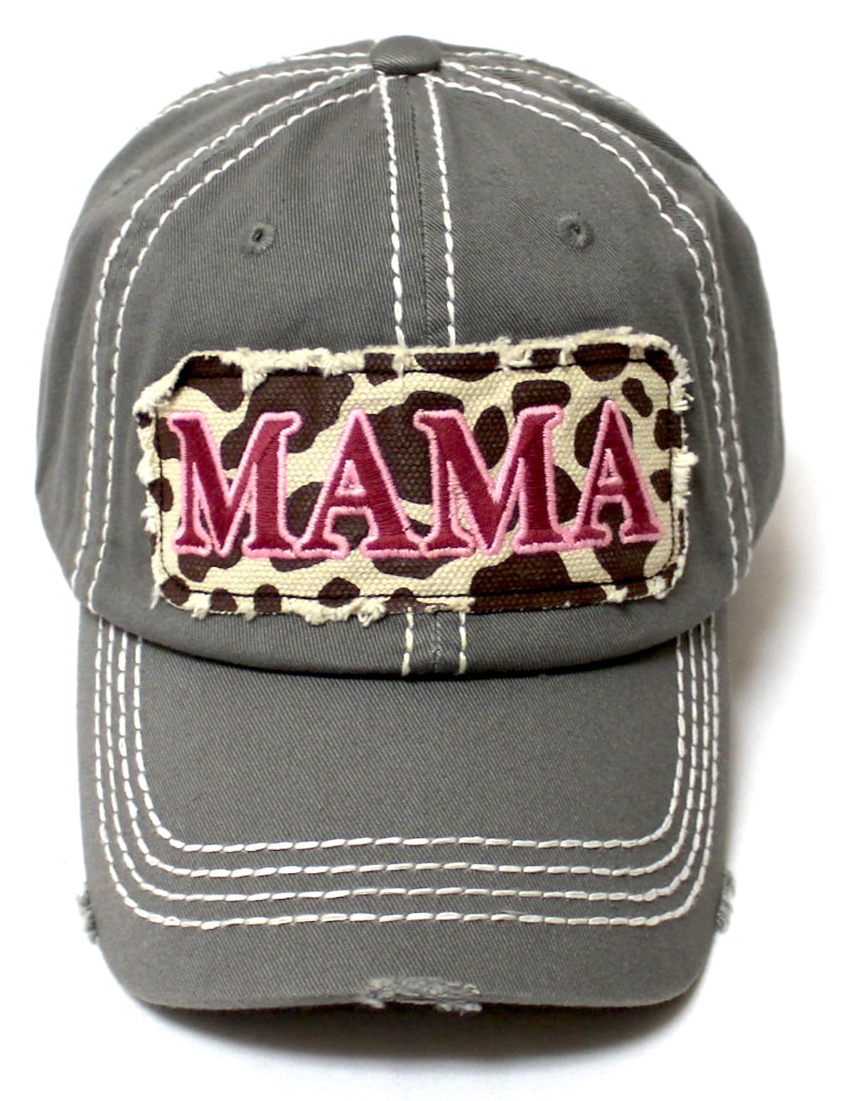 CAPS 'N VINTAGE Distressed Baseball Cap Mama Cowgirl Print Patch Embroidery Monogram Hat