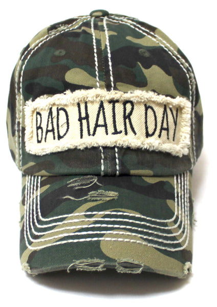 Women's Hat Bad Hair Day Embroidery Patch on Distressed Cap