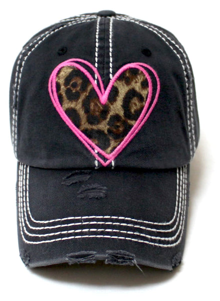 New Custom Designed Brown Distressed Baseball Cap with Embroidered Leopard Heart Leopard Heart Baseball cap main image 2