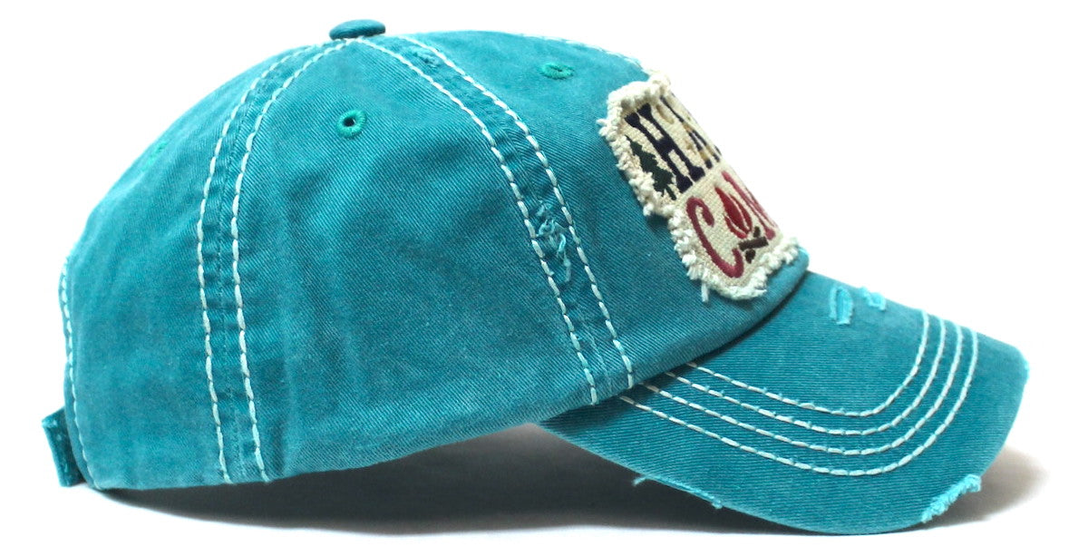 Womens Cap Happy Camper Camping Retreat Patch Embroidery Distressed Hat
