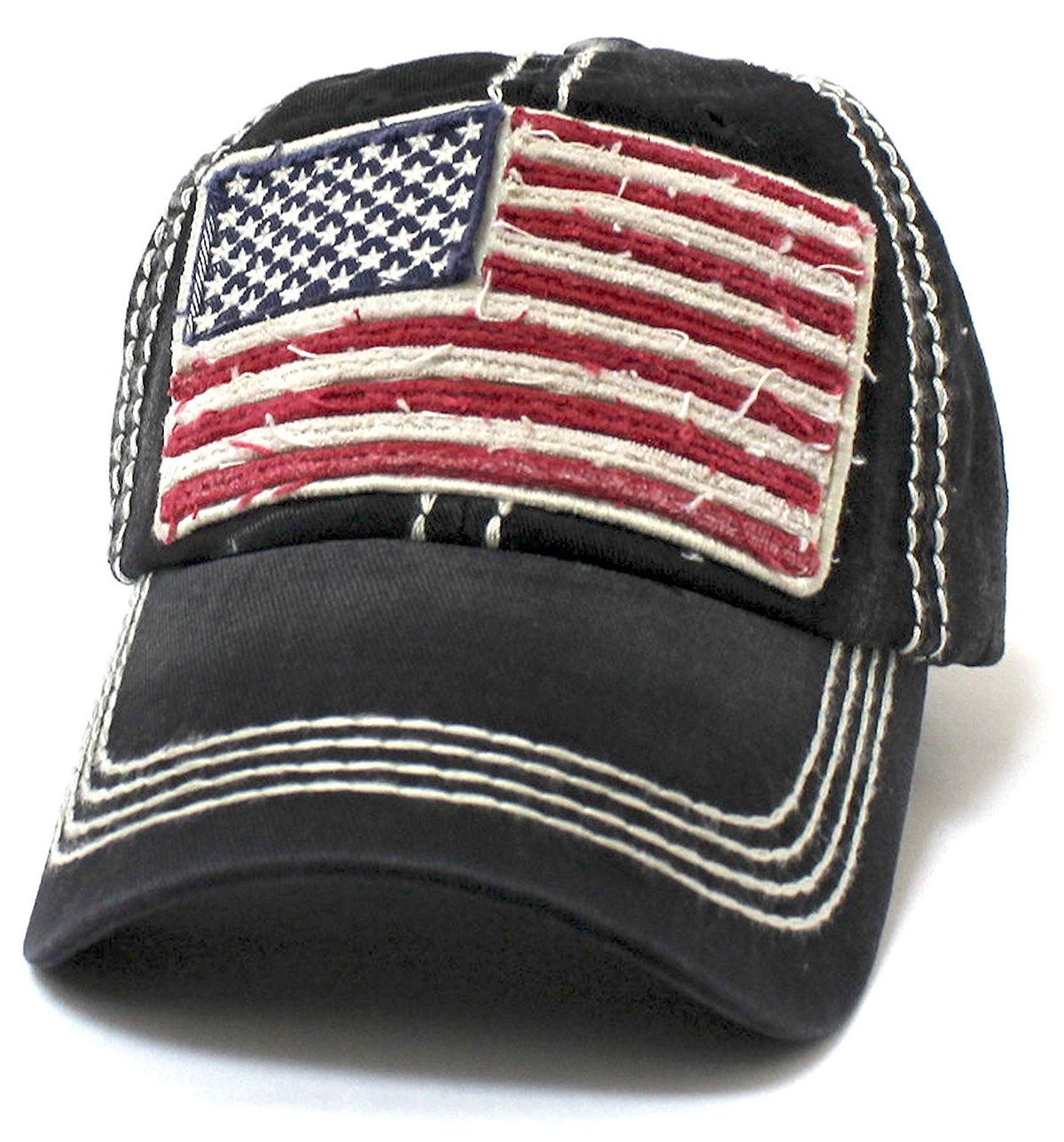 Oversized Vintage AMERICAN FLAG Patch Embroidery Baseball Cap, Black - Caps 'N Vintage 