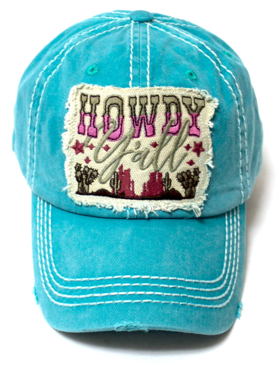 CAPS 'N VINTAGE Women's Distressed Baseball Cap Howdy Y'all Patch Embroidery Monogram Hat