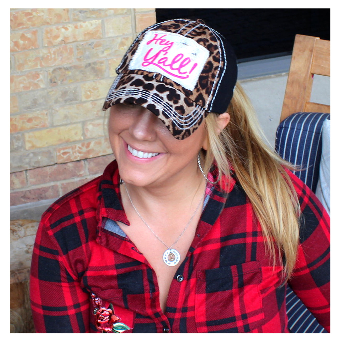 PINK & LEOPARD  "Hey Y'all!" Patch Embroidery Women's Hat - Caps 'N Vintage 