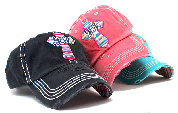 CAPS 'N VINTAGE Turquoise Serape Y'all Cross Embroidery Hat - Caps 'N Vintage 