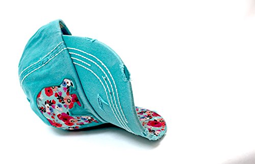 CAPS 'N VINTAGE Turquoise Floral Pattern Bear Hat - Caps 'N Vintage 