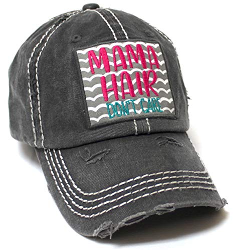 CAPS 'N VINTAGE Women's Beach Cap Mama Hair Don't Care Patch Embroidery Adjustable Baseball Hat, Graphite Black - Caps 'N Vintage 