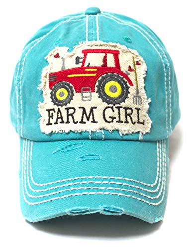 Women's Distressed Hat Farm Girl Country Love Patch Embroidery Monogram Ballcap, California Beach Blue - Caps 'N Vintage 