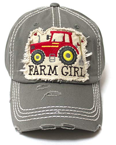 Women's Distressed Hat Farm Girl Country Love Patch Embroidery Monogram Ballcap, Moss Cashmere - Caps 'N Vintage 