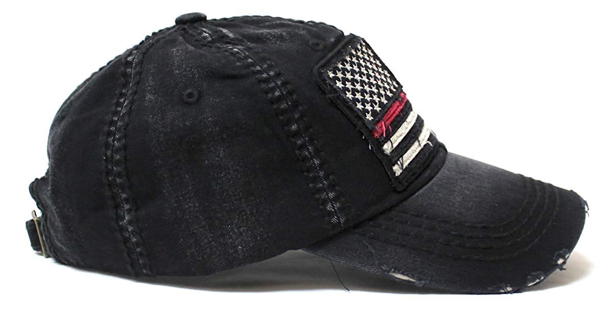 Classic Ballcap Red Line Patriotic USA Fire Department Memorial American Flag Vintage Hat, Black - Caps 'N Vintage 