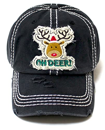 Women's Ballcap OH Deer! Santa Reindeer Patch Embroidery Monogram Hat, Onyx