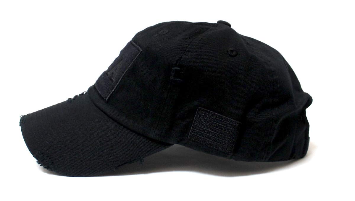 CAPS 'N VINTAGE Distressed USA American Flag Monogram Embroidery Adjustable Hat, Washed Black - Caps 'N Vintage 