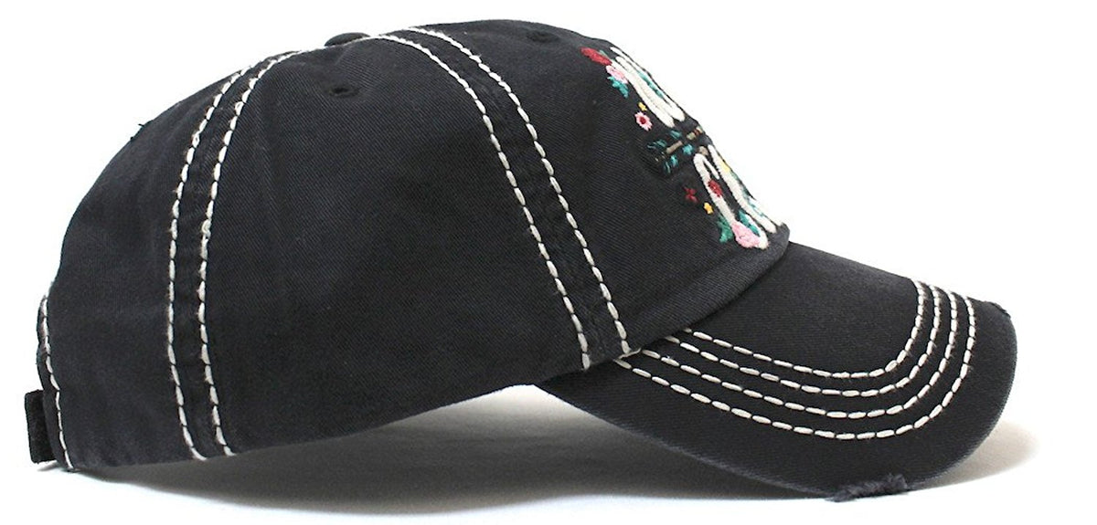 New!! Black Wild Child Floral Arrow Embroidery Cap - Caps 'N Vintage 