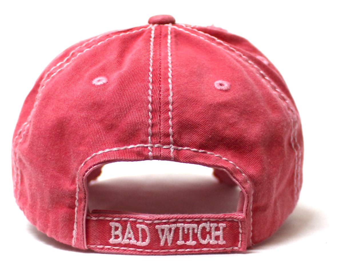 Women's Vintage Baseball Cap Bad Witch Halloween Spirit Patch Embroidery Hat, Rose Pink