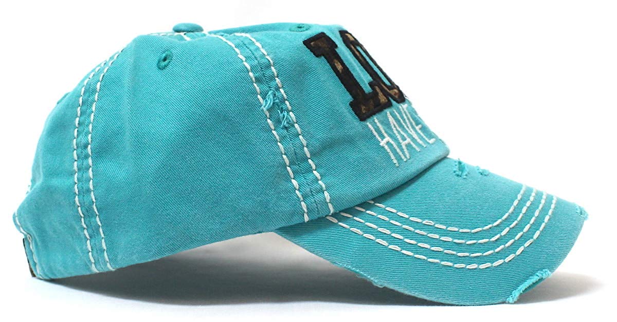 CAPS 'N VINTAGE Women's Hat Lord Have Mercy Leopard Embroidery Cap, Turquoise - Caps 'N Vintage 