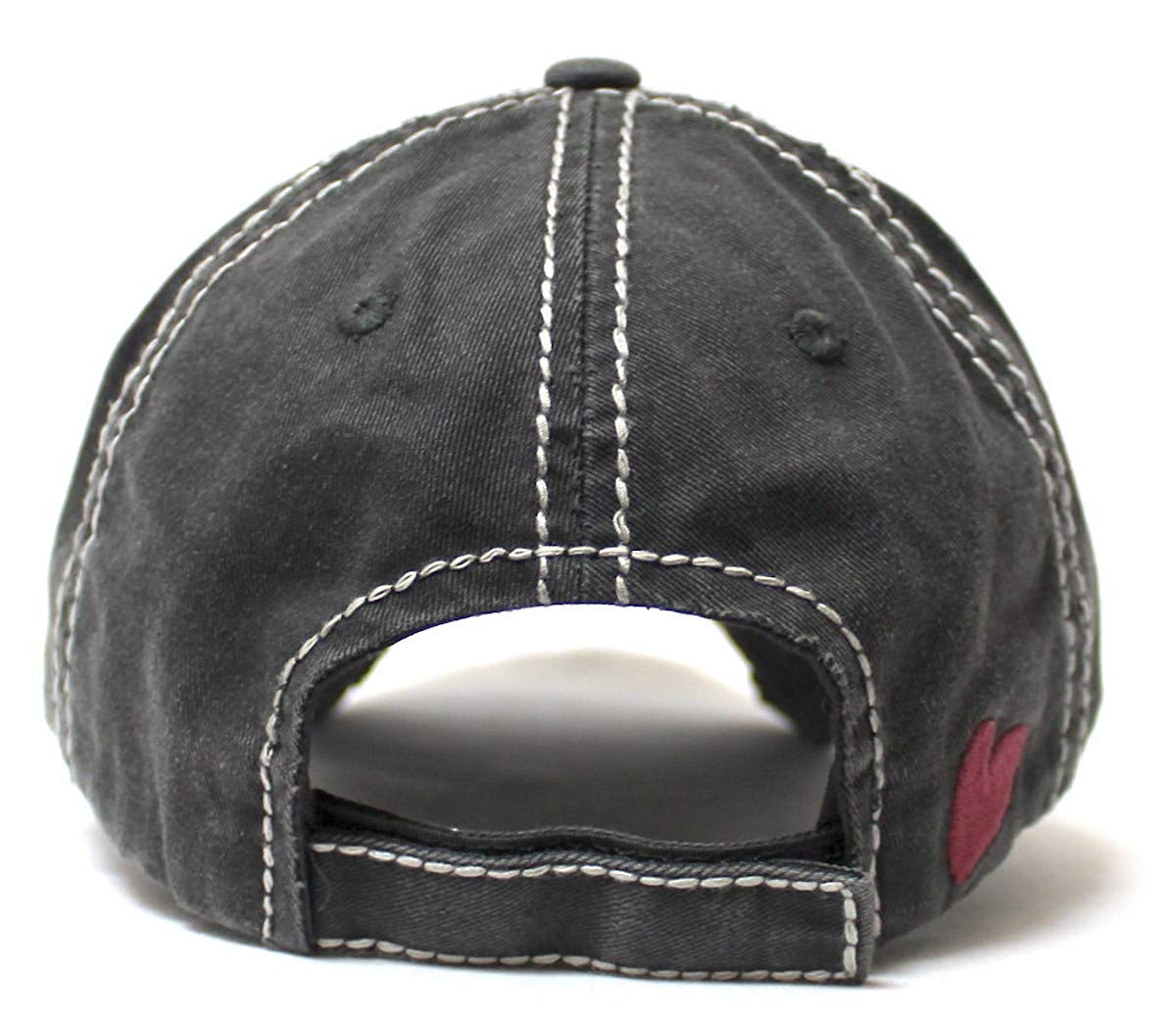 Women's Distressed Ballcap I Gotta Good Heart but This Mouth Hearts, Kisses Patch Embroidery Hat, Vintage Black - Caps 'N Vintage 