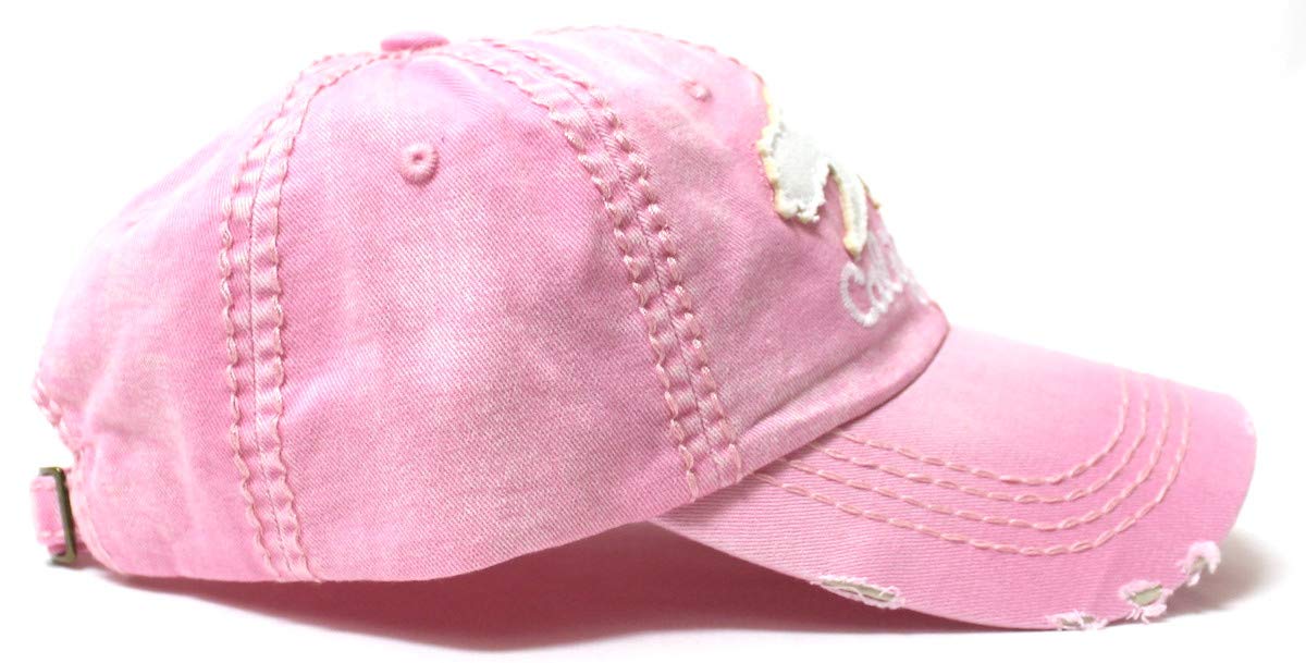 CAPS 'N VINTAGE Distressed Adjustable Ballcap California Bear Monogram Embroidery Hat, Washed Princess Pink - Caps 'N Vintage 