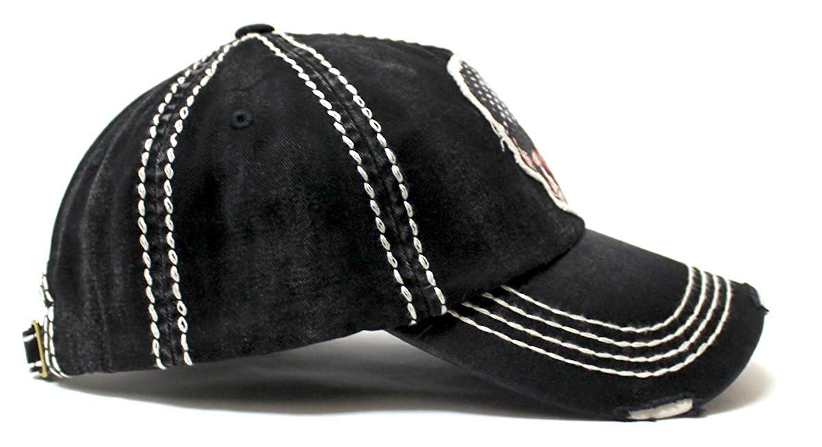 Classic Ballcap American Flag Skull Patch Embroidery Vintage Hat, Black - Caps 'N Vintage 
