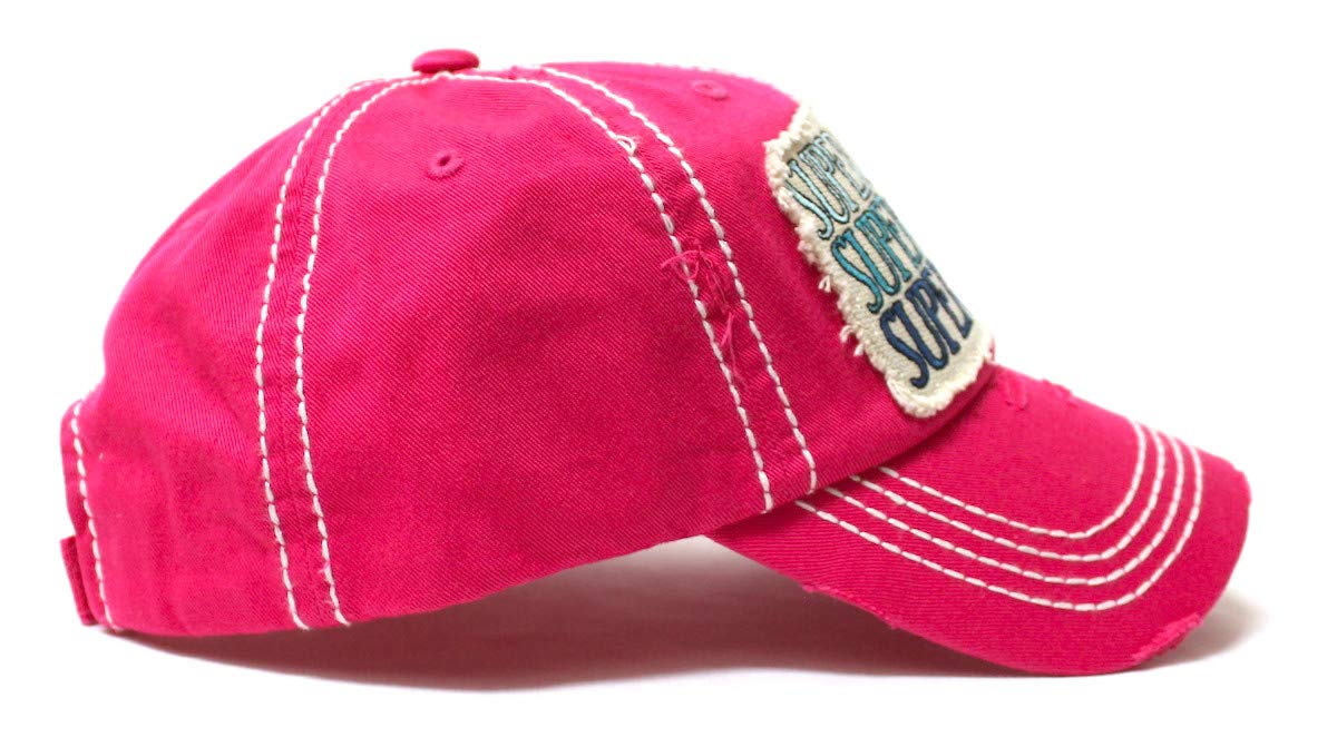 CAPS 'N VINTAGE Women's Baseball Cap Super Mom, Super Tired, Super Blessed Patch Embroidery Hat, Hot Pink