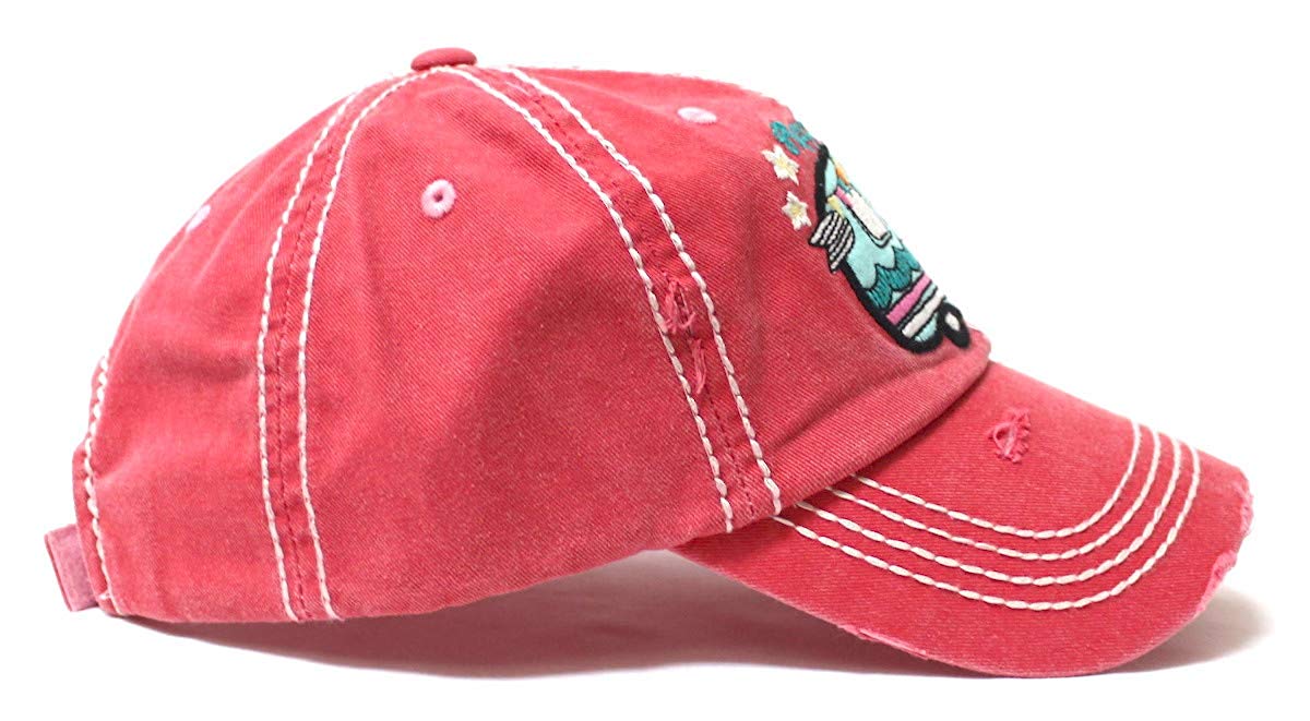 Camping Ballcap Happy Camper RV Truck, Hearts & Stars Patch Embroidery Hat, Rose Pink - Caps 'N Vintage 