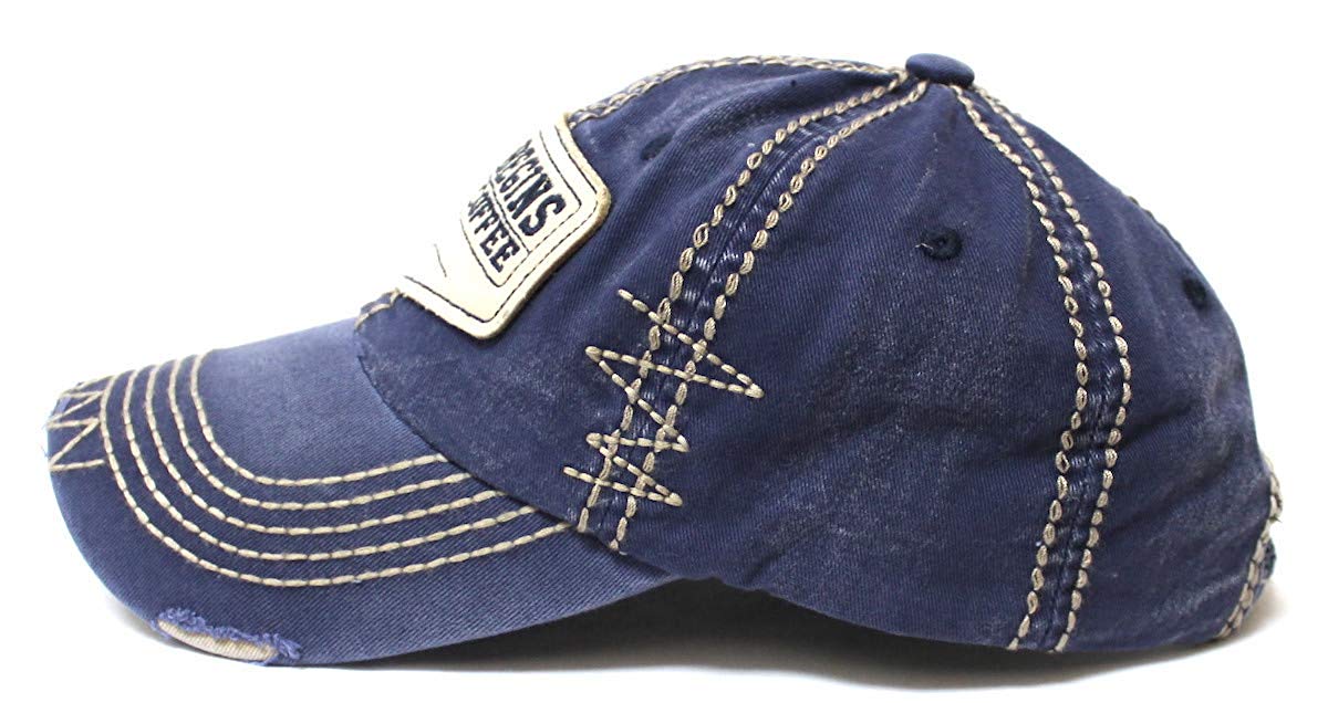 Classic Varsity Ball Cap Life Begins After Coffee Patch Embroidery Hat, Navy Blue - Caps 'N Vintage 