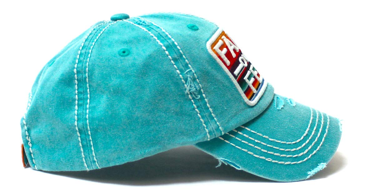 Womens Distressed Ballcap Faith Over Fear Serape Patch Embroidery Hat, California Blue - Caps 'N Vintage 