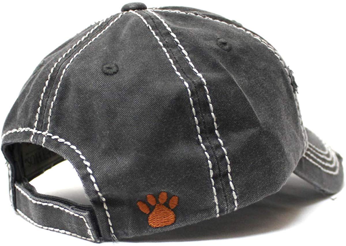 Women's Ballcap #Dog Mama Paw Print Patch Embroidery Unconstructed Hat, Vintage Black - Caps 'N Vintage 