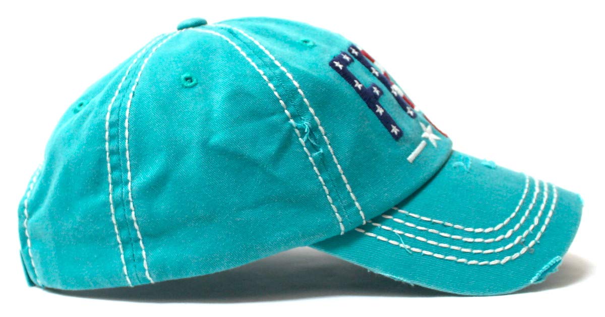 Free AF American Flag Monogram Hat, California Turquoise - Caps 'N Vintage 