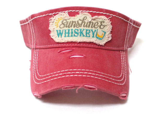 CAPS 'N VINTAGE Womens Baseball Cap Sunshine & Whiskey High Ponytail Bun Half Visor Adjustable Athletic Hat, Rose Pink - Caps 'N Vintage 