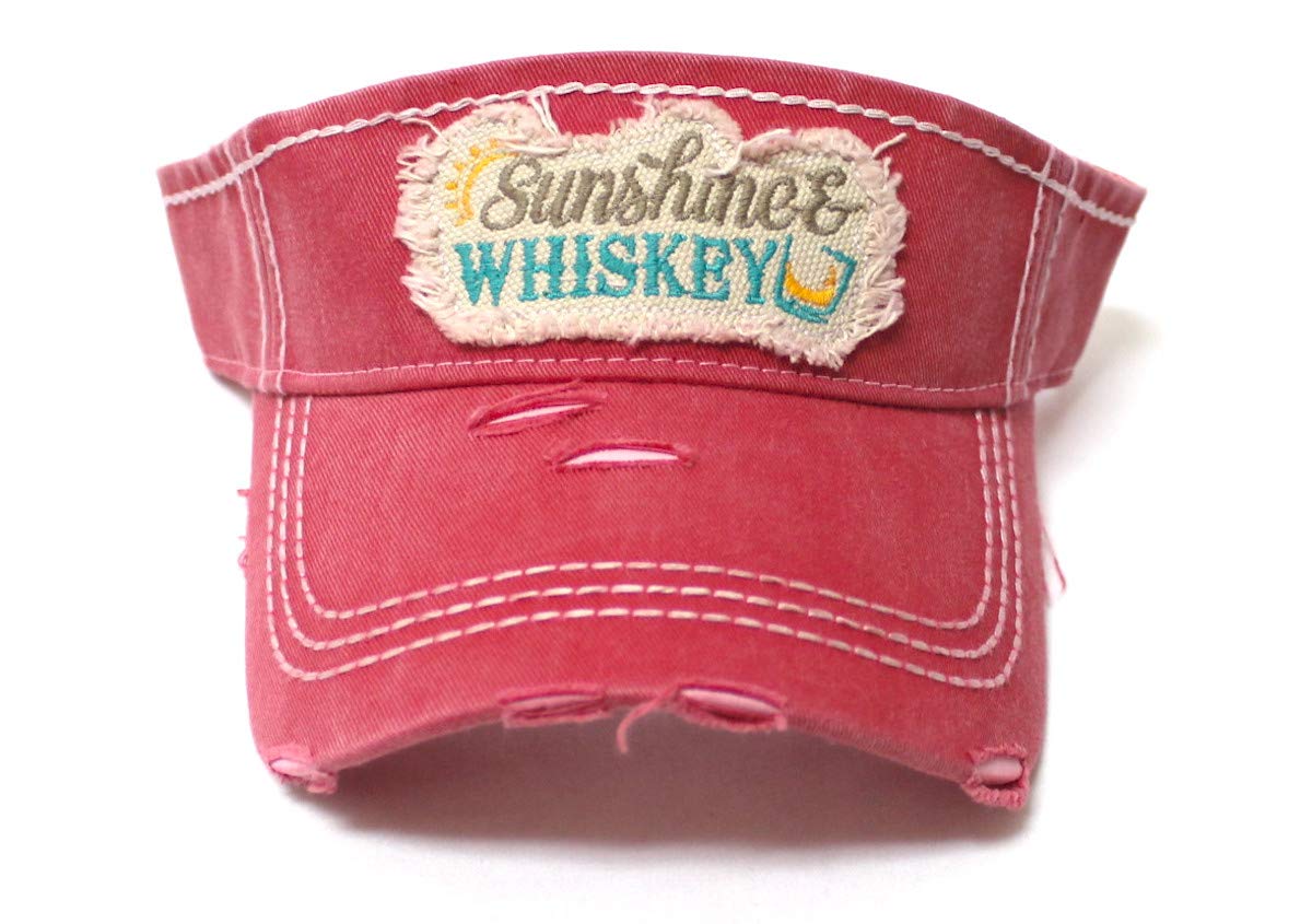 CAPS 'N VINTAGE Womens Baseball Cap Sunshine & Whiskey High Ponytail Bun Half Visor Adjustable Athletic Hat, Rose Pink - Caps 'N Vintage 
