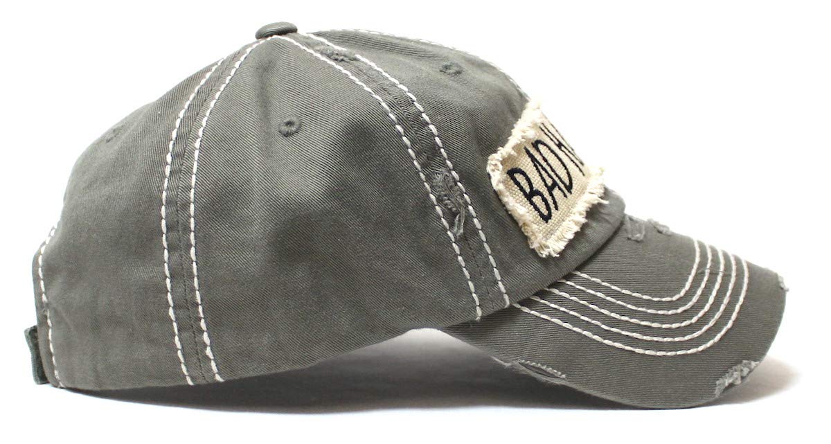CAPS 'N VINTAGE Women's Ballcap Bad Hair Day Patch Embroidery Baseball Hat, Moss Grey