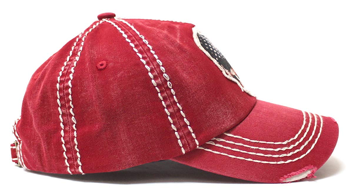 Classic Ballcap American Flag Skull Patch Embroidery Vintage Hat, Red - Caps 'N Vintage 