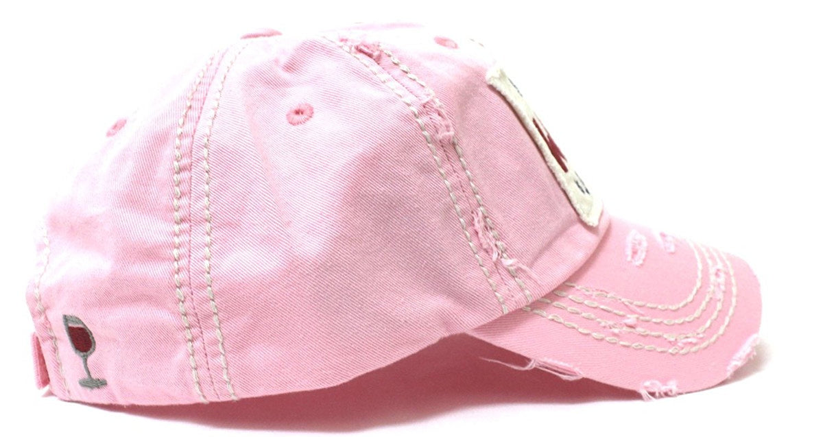 Baby Pink Sometimes Wine is just Necessary Hat w/Wine Glass Monogram Back - Caps 'N Vintage 