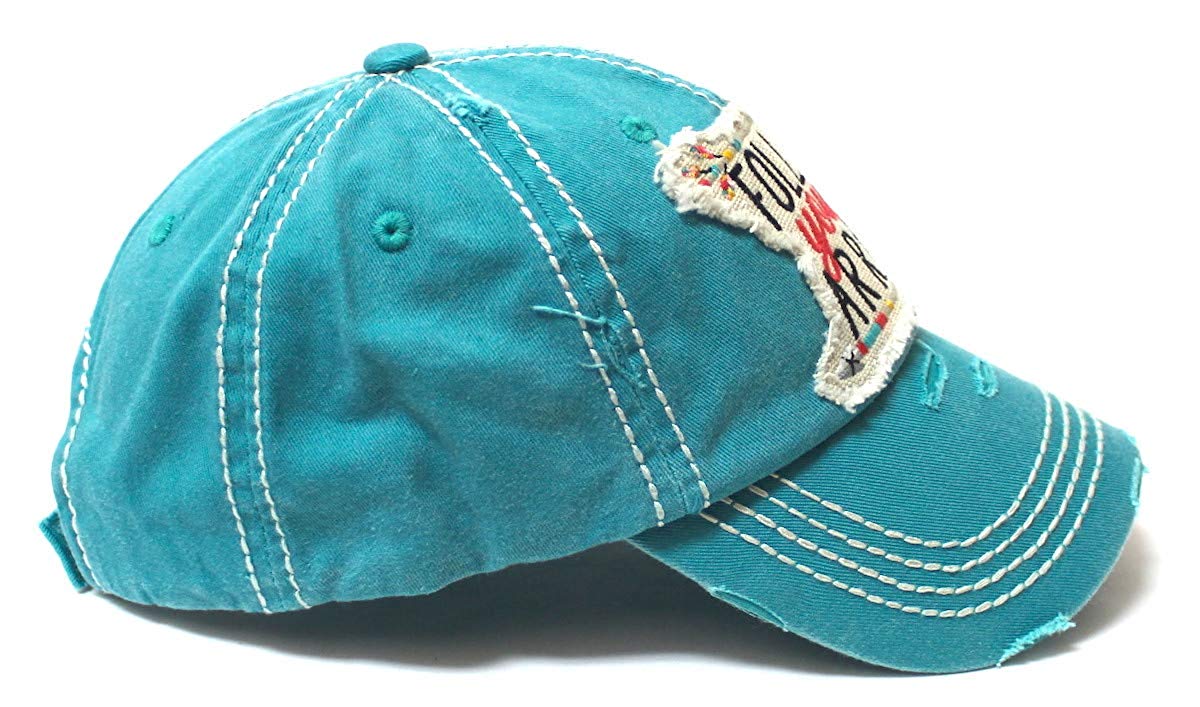 Camping Ballcap Follow Your Arrow Patch Embroidery Adjustable Baseball Hat, Turquoise Blue - Caps 'N Vintage 