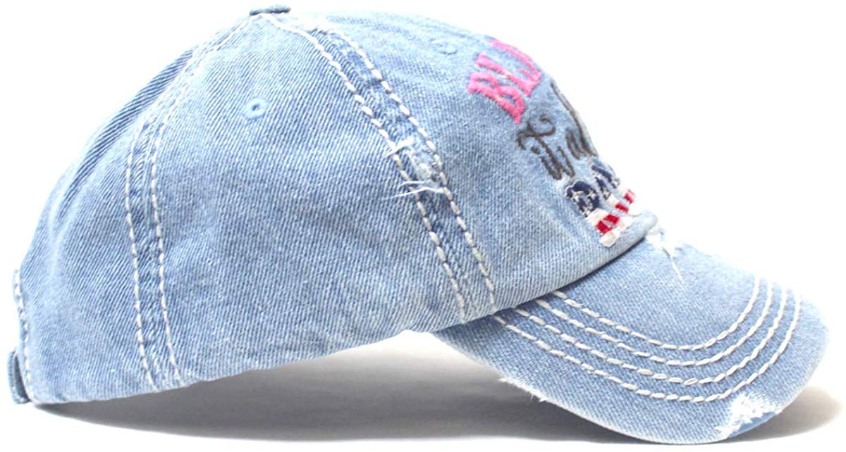 Classic Ballcap Blame it All on My Roots Monogram Embroidery USA Flag Themed Hat, Denim Blue - Caps 'N Vintage 