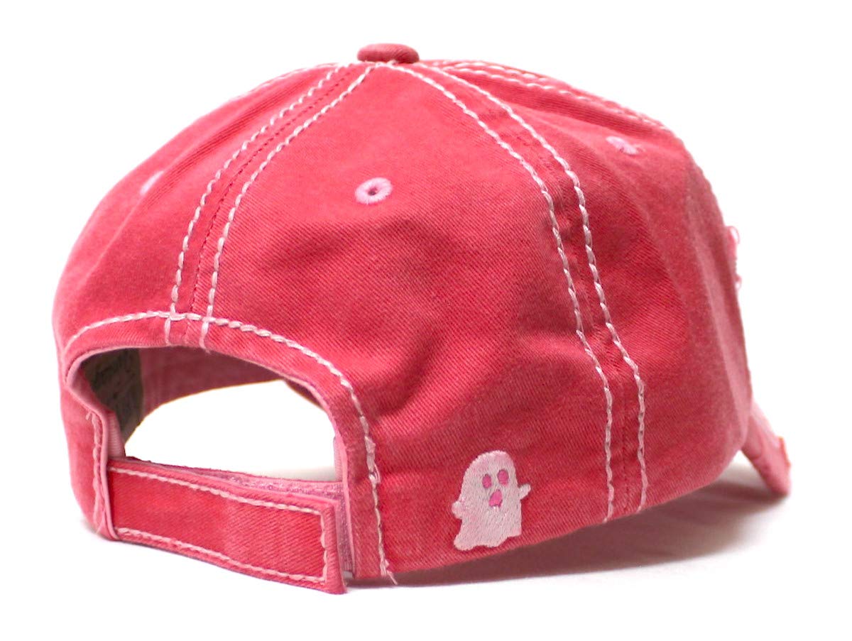 Women's Vintage Baseball Cap I'm Here for The Boos Halloween Spirit Patch Embroidery Hat, Pumpkin Rose Pink