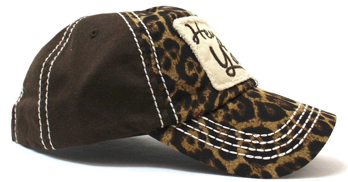 Brown & Leopard Hey Y'all Vintage Hat - Caps 'N Vintage 