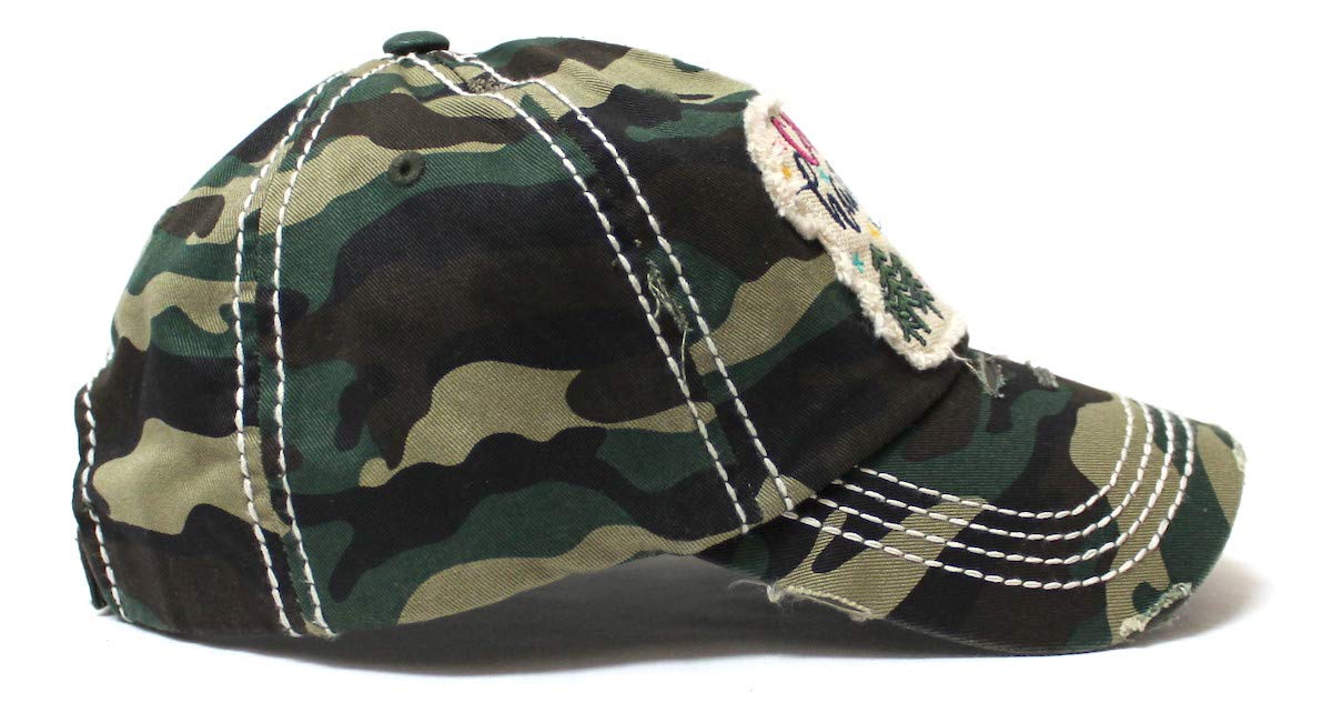 CAPS 'N VINTAGE Women's Baseball Cap Camping Hair Don't Care Patch Embroidery Monogram Hat, Army Camoflauge - Caps 'N Vintage 