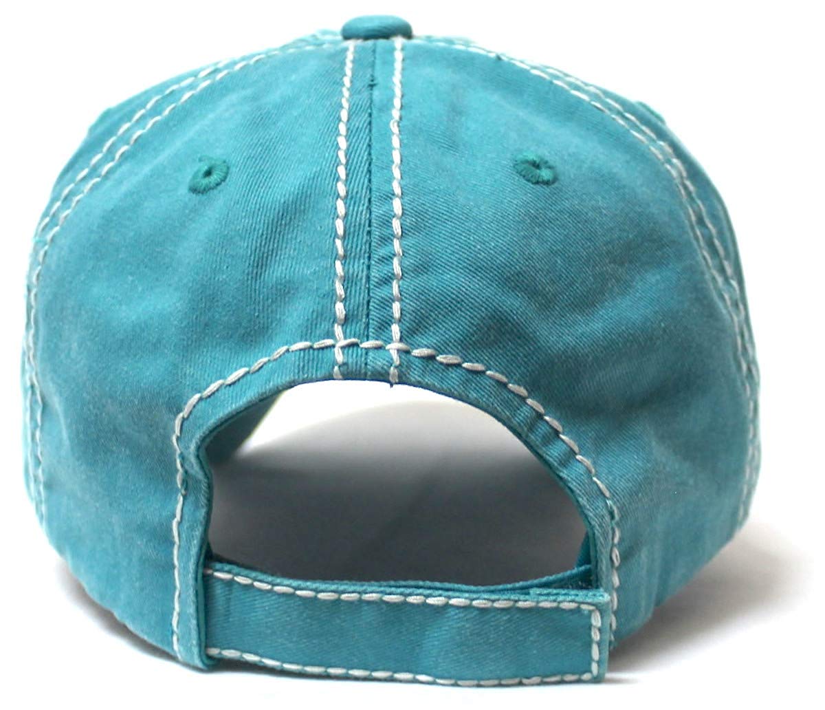 Beach Accessory Boat Hair Don't Care Monogram Baseball Hat, Turquoise - Caps 'N Vintage 