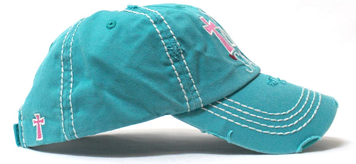 Not Today Satan Humor Graphic Adjustable Ballcap, Turquoise - Caps 'N Vintage 