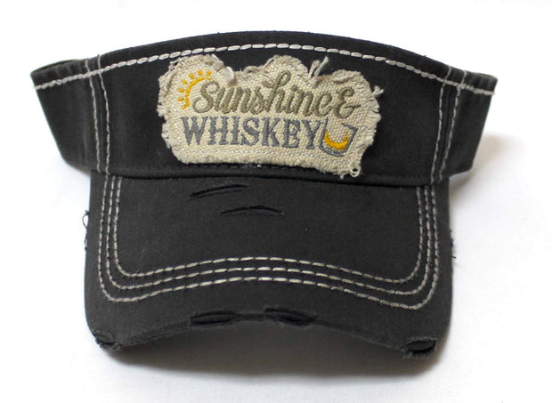 CAPS 'N VINTAGE Womens Baseball Cap Sunshine & Whiskey High Ponytail Bun Half Visor Adjustable Athletic Hat, Black - Caps 'N Vintage 