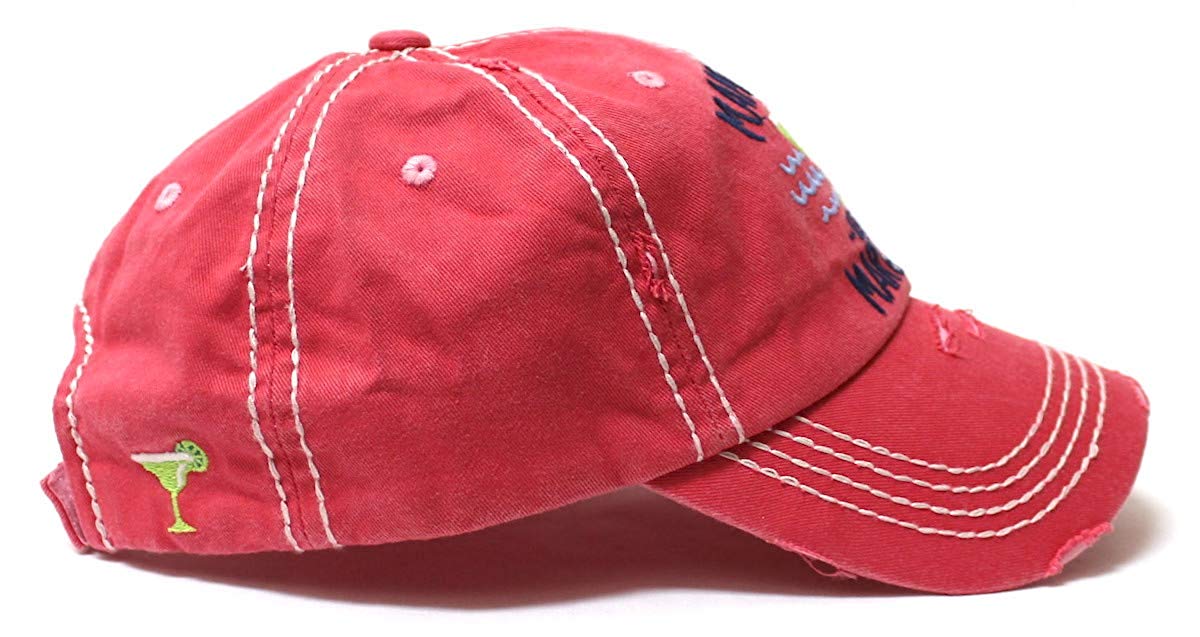 Women's Beach Cap Mamacita Needs A Margarita Monogram Hat, Coral Pink - Caps 'N Vintage 