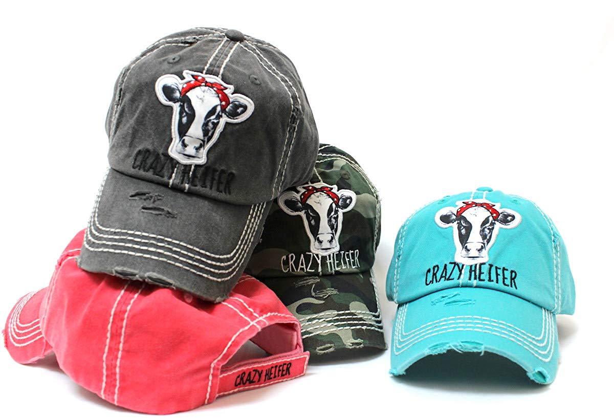 CAPS 'N VINTAGE Rose Pink Crazy Heifer Cow Patch Embroidery Hat - Caps 'N Vintage 