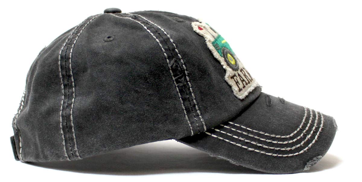 Women's Distressed Hat Farm Girl Country Love Patch Embroidery Monogram Ballcap, Vintage Black - Caps 'N Vintage 