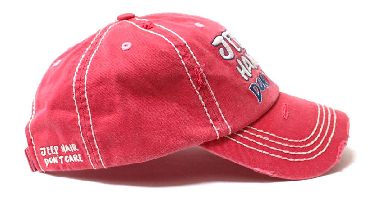 Ladies Bow-Tie Jeep Hair Don't Care Monogram Cheer Baseball Hat, Rose Pink - Caps 'N Vintage 