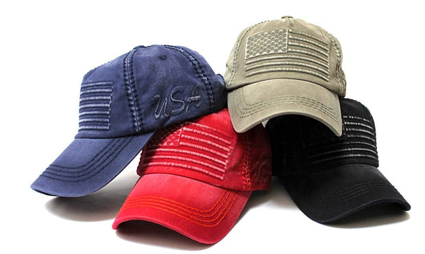 Classic Low Profile USA Flag Embroidery Ball Cap, Washed Vintage Red - Caps 'N Vintage 