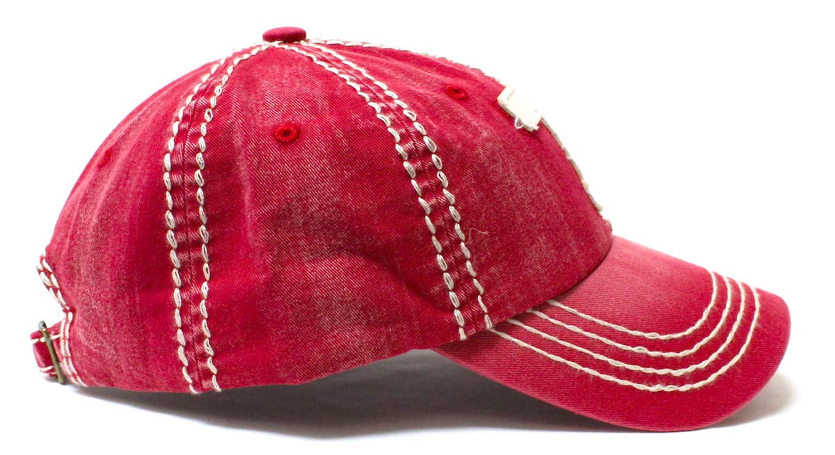 Casual Ballcap T Monogram Embroidery Adjustable Hat, Vintage Red - Caps 'N Vintage 