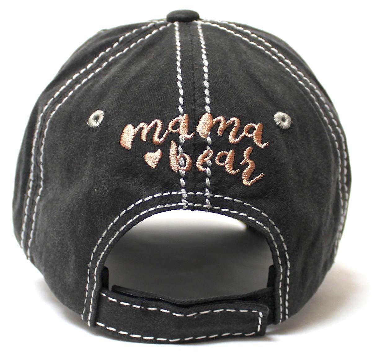 Women's Ballcap Mama Bear Floral Print Patch Rose Gold Embroidery Unconstructed Hat, Vintage Black - Caps 'N Vintage 